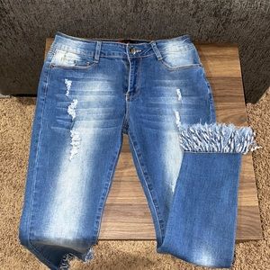 Red Bottoms fringe ankle jeans